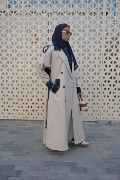 Beige blazer abaya with jeans IB226